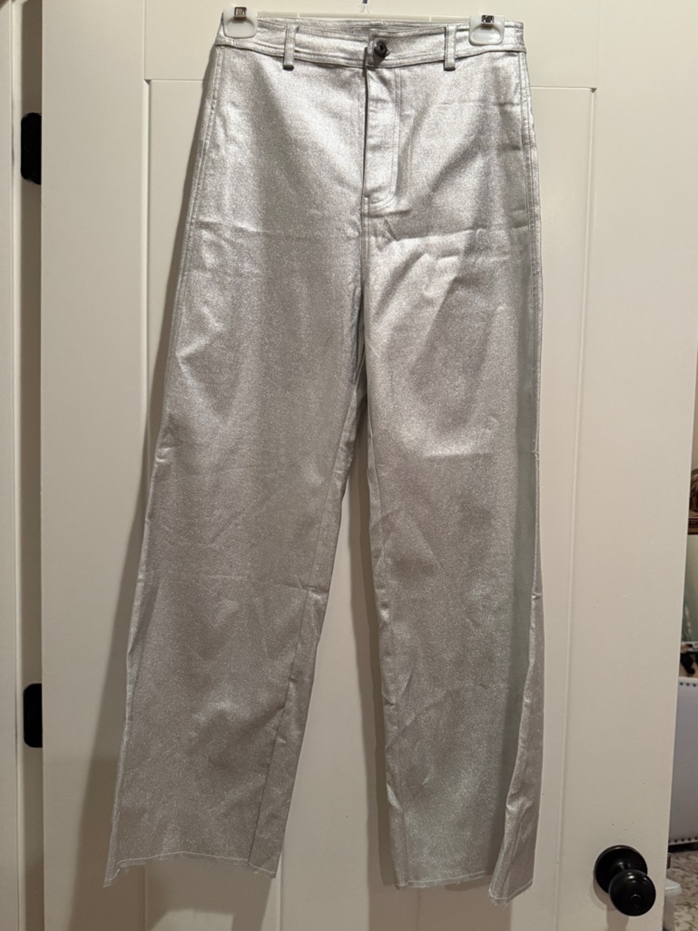 Anthropologie Silver Metallic Wide-Leg Pants